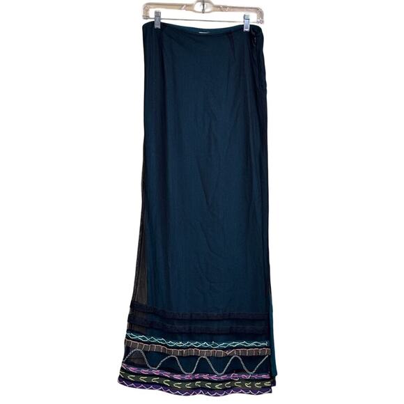 Free People Y2K mesh overlay maxi skirt, green/black, eclectic, artsy, bohemian - Picture 1 of 5